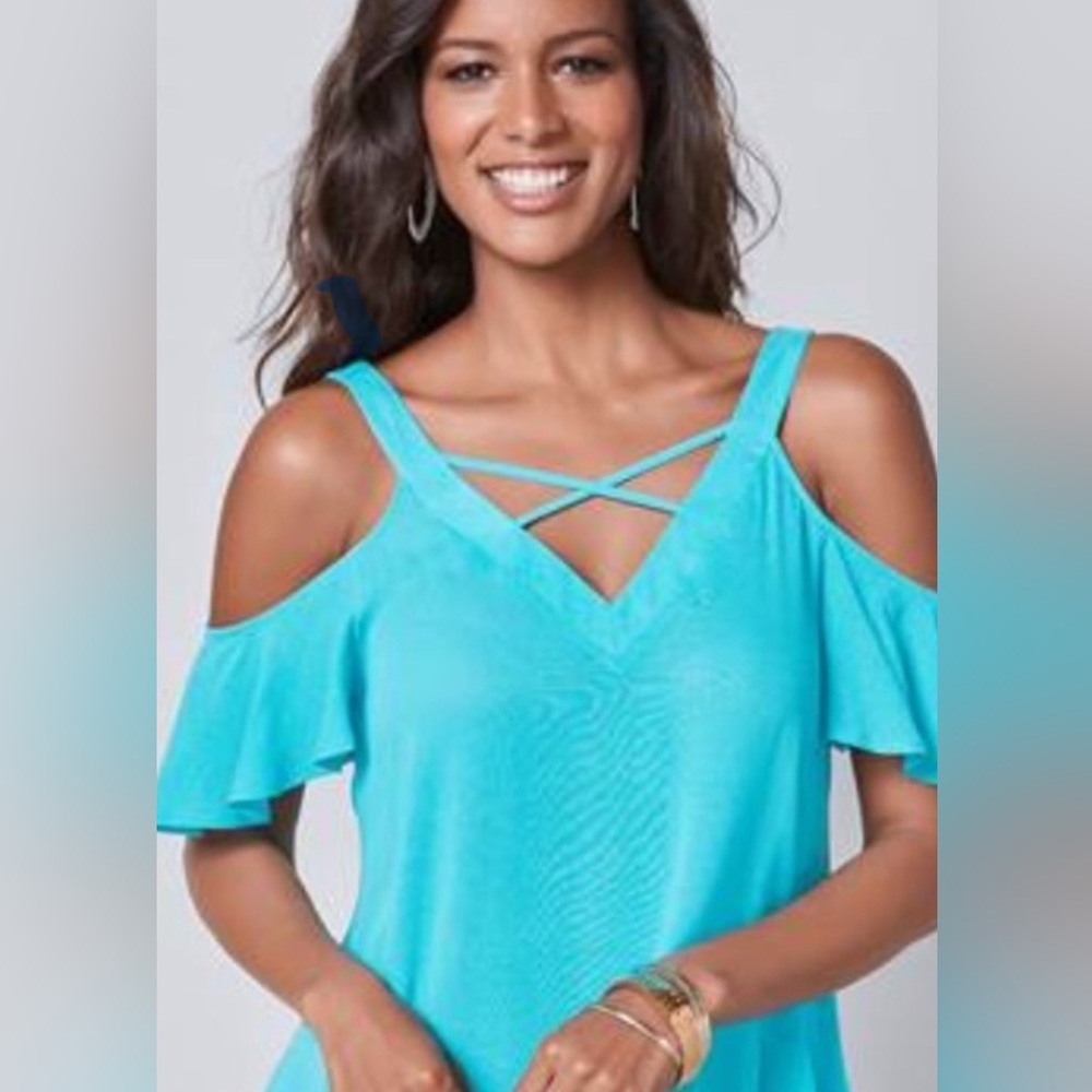Venus Cold Shoulder Frilly Sleeve Blouse